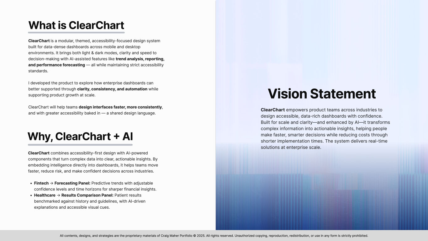 Slide 2 explaining what is ClearChart and vision statement