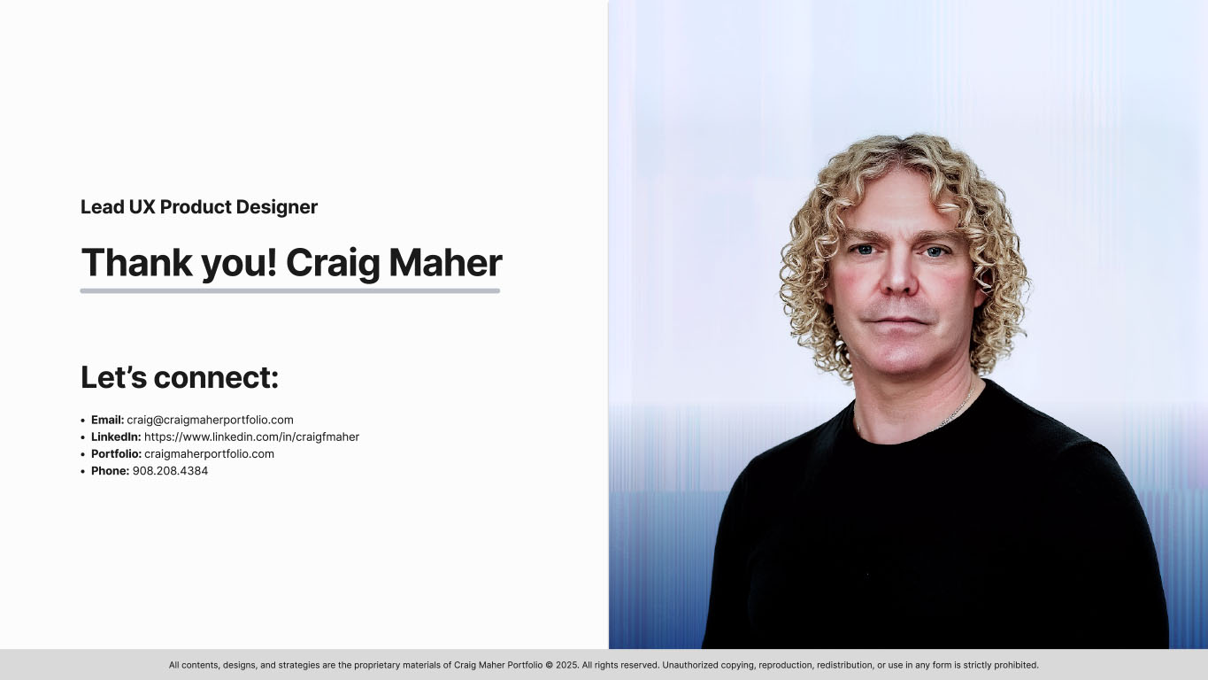 Slide 25 from the ClearChart Design System presentation closing statements and Q&A with my contact information